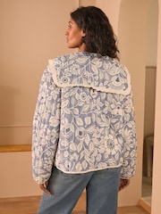 Laura Ashley Blue/Ecru Oastbrook Quilted Jacket With Collar - Image 3 of 7