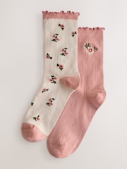 Laura Ashley Pink/Cream Pointelle Socks 2 Pack - Image 1 of 8