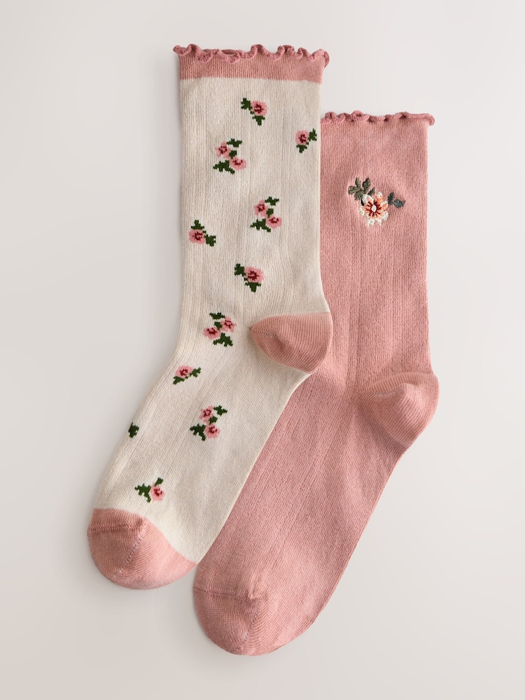 Laura Ashley Pink/Cream Pointelle Socks 2 Pack - Image 1 of 8