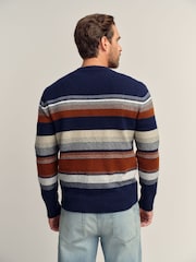 Navy Blue Relaxed Fit Cosy Stripe Crew Jumper with Wool - Image 3 of 7
