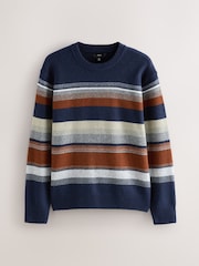 Navy Blue Relaxed Fit Cosy Stripe Crew Jumper with Wool - Image 5 of 7