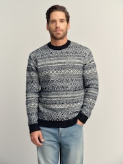 Black/White Regular Fit Fairisle Crew Neck Jumper - Image 1 of 6