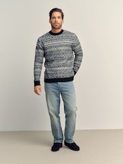 Black/White Regular Fit Fairisle Crew Neck Jumper - Image 2 of 6
