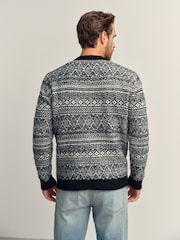 Black/White Regular Fit Fairisle Crew Neck Jumper - Image 4 of 6