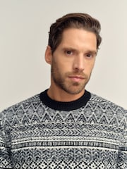 Black/White Regular Fit Fairisle Crew Neck Jumper - Image 5 of 6