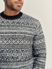 Black/White Regular Fit Fairisle Crew Neck Jumper - Image 6 of 6