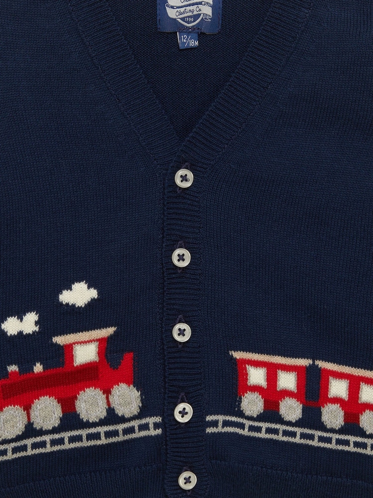 Trotters London Little Blue Train Cardigan - Image 3 of 3