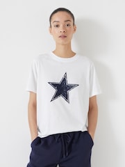 Hush White Star Graphic Slub 100% Cotton T-Shirt - Image 1 of 4