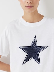 Hush White Star Graphic Slub 100% Cotton T-Shirt - Image 4 of 4