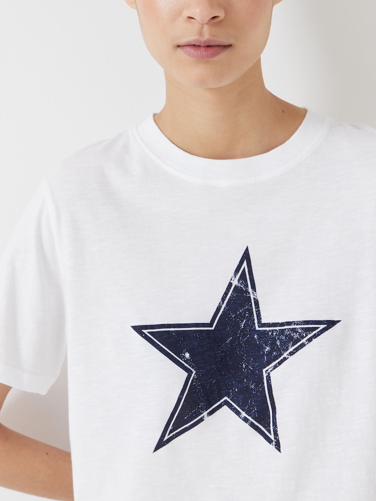 Hush White Star Graphic Slub 100% Cotton T-Shirt - Image 4 of 4