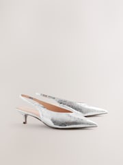 Silver Standard/Wide Fit Forever Comfort® Point Toe Low Slingback Kitten Heels - Image 1 of 5