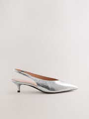 Silver Standard/Wide Fit Forever Comfort® Point Toe Low Slingback Kitten Heels - Image 2 of 5