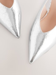 Silver Standard/Wide Fit Forever Comfort® Point Toe Low Slingback Kitten Heels - Image 3 of 5