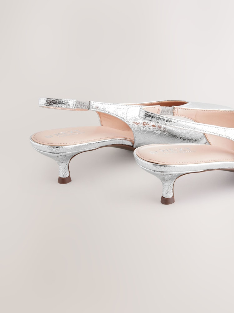 Silver Standard/Wide Fit Forever Comfort® Point Toe Low Slingback Kitten Heels - Image 4 of 5