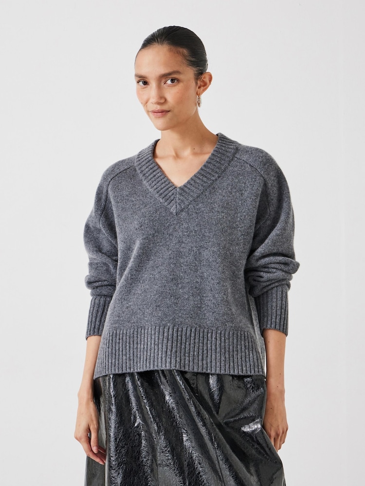 Hush Grey Erica Merino Wool V-Neck Jumper - Image 1 of 5