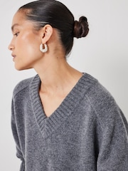 Hush Grey Erica Merino Wool V-Neck Jumper - Image 3 of 5