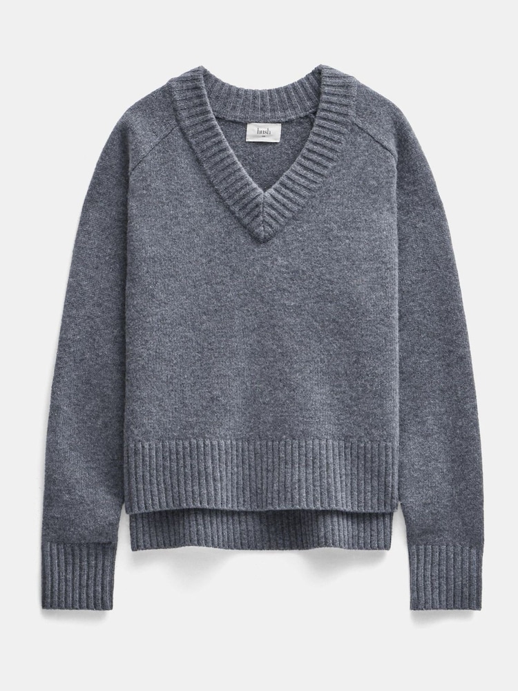 Hush Grey Erica Merino Wool V-Neck Jumper - Image 5 of 5