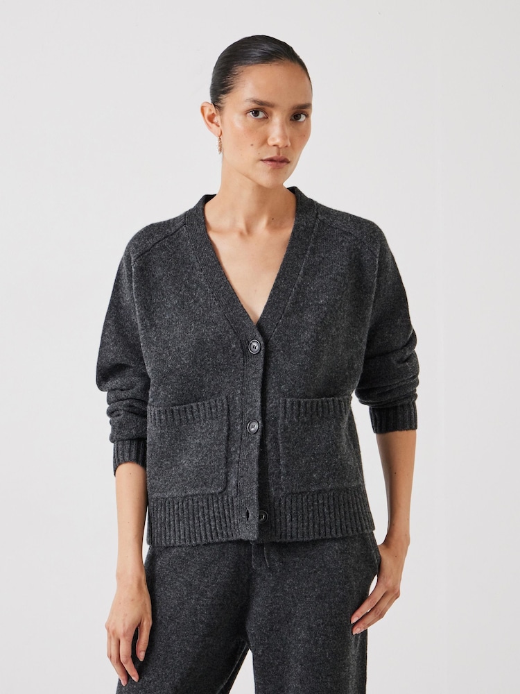Hush Grey Daisy Merino Wool V-Neck Cardigan - Image 1 of 5