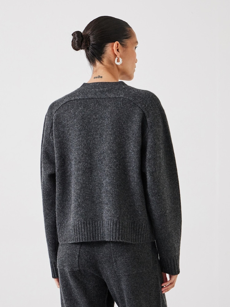 Hush Grey Daisy Merino Wool V-Neck Cardigan - Image 2 of 5