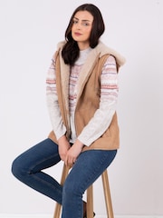 Lakeland Leather Brown Grasmoor Shearling Hooded Gilet - Image 7 of 8