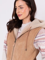 Lakeland Leather Brown Grasmoor Shearling Hooded Gilet - Image 8 of 8