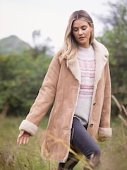 Lakeland Leather Brown Dove Shearling Longline Coat - Image 1 of 8