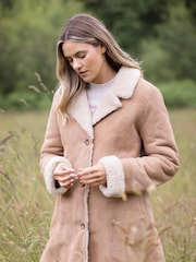 Lakeland Leather Brown Dove Shearling Longline Coat - Image 2 of 8