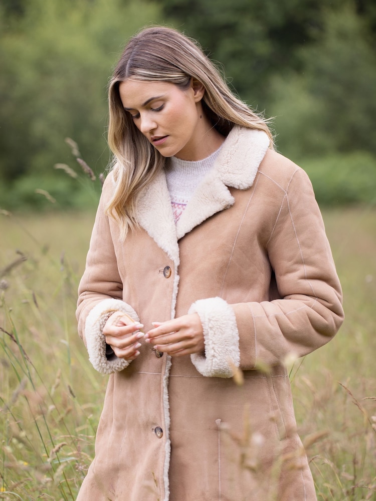 Lakeland Leather Brown Dove Shearling Longline Coat - Image 2 of 8