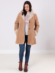 Lakeland Leather Brown Dove Shearling Longline Coat - Image 5 of 8