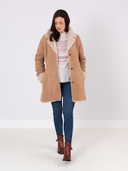 Lakeland Leather Brown Dove Shearling Longline Coat - Image 6 of 8