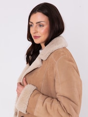 Lakeland Leather Brown Dove Shearling Longline Coat - Image 7 of 8