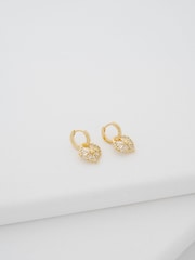 Ted Baker Gold Tone Cherise: Crystal Cluster Heart Huggie Drop Earrings - Image 1 of 4