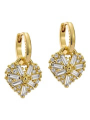 Ted Baker Gold Tone Cherise: Crystal Cluster Heart Huggie Drop Earrings - Image 3 of 4
