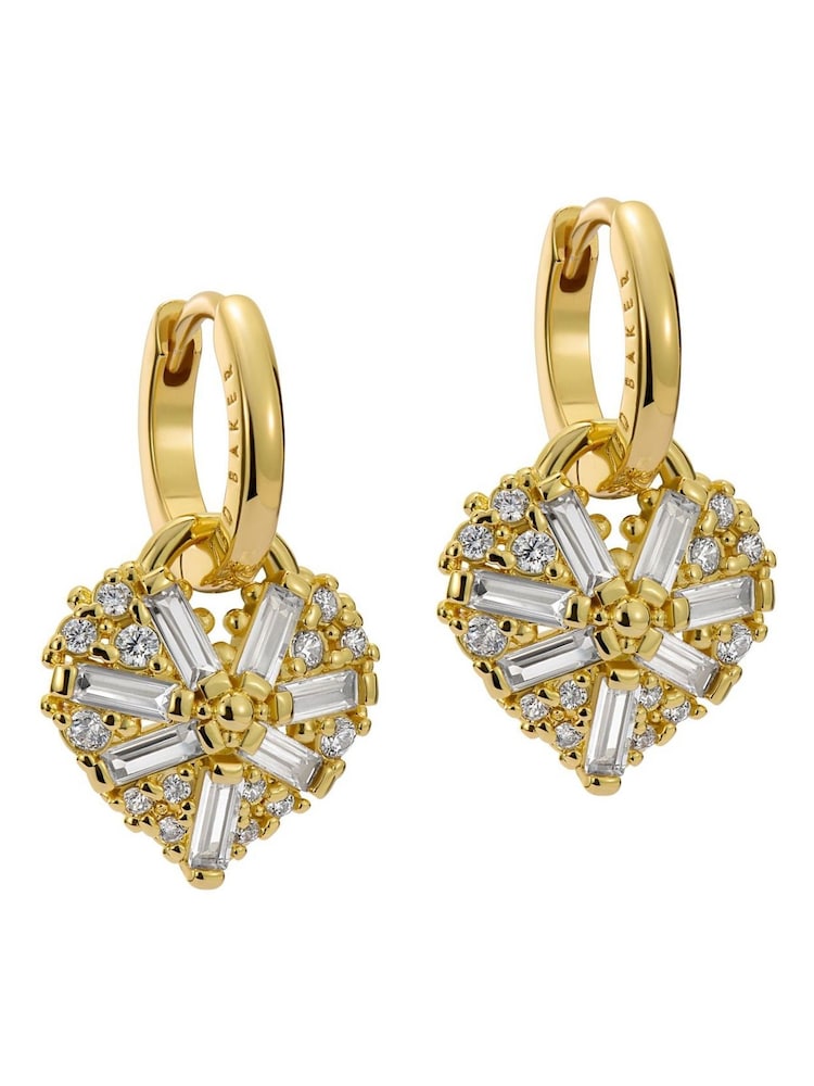 Ted Baker Gold Tone Cherise: Crystal Cluster Heart Huggie Drop Earrings - Image 3 of 4