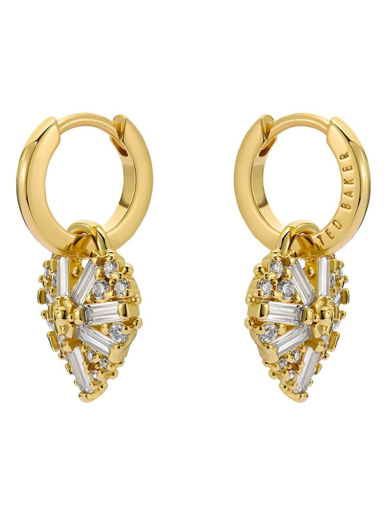 Ted Baker Gold Tone Cherise: Crystal Cluster Heart Huggie Drop Earrings - Image 4 of 4