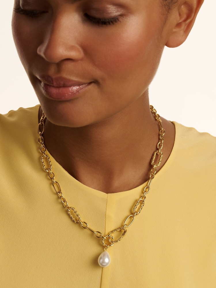 Ted Baker Gold Tone Timora: Twisted Pearl Pendant Necklace - Image 1 of 4