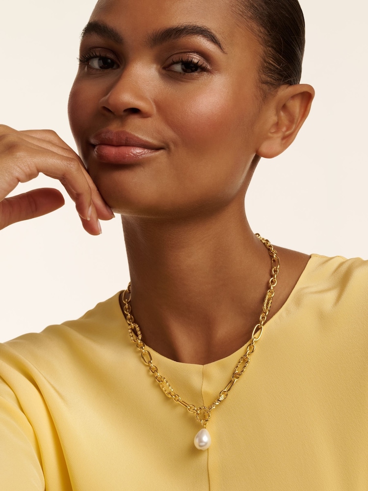 Ted Baker Gold Tone Timora: Twisted Pearl Pendant Necklace - Image 2 of 4