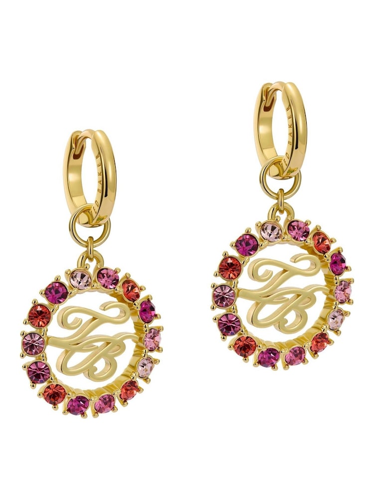 Ted Baker Gold Tone Molika: Monogram Crystal Huggie Earrings - Image 1 of 5