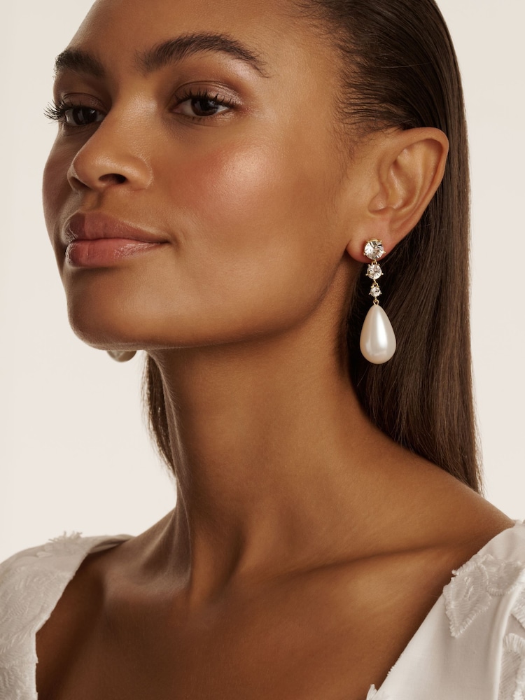 Ted Baker Gold Tone Pearsti: Statement Crystal Bead Drop Earrings - Image 4 of 4