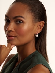 Ted Baker Silver Tone Cherise: Crystal Cluster Heart Huggie Drop Earrings - Image 2 of 5