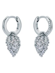 Ted Baker Silver Tone Cherise: Crystal Cluster Heart Huggie Drop Earrings - Image 4 of 5