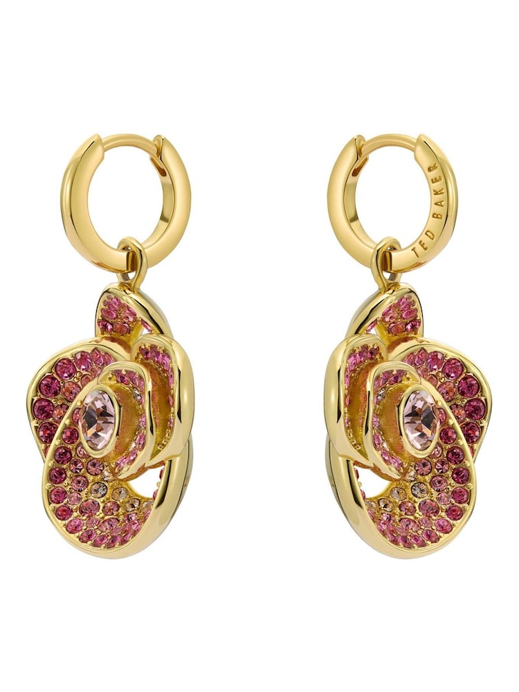 Ted Baker Gold Tone Florence: Crystal Flower Huggie Earrings - Image 2 of 4
