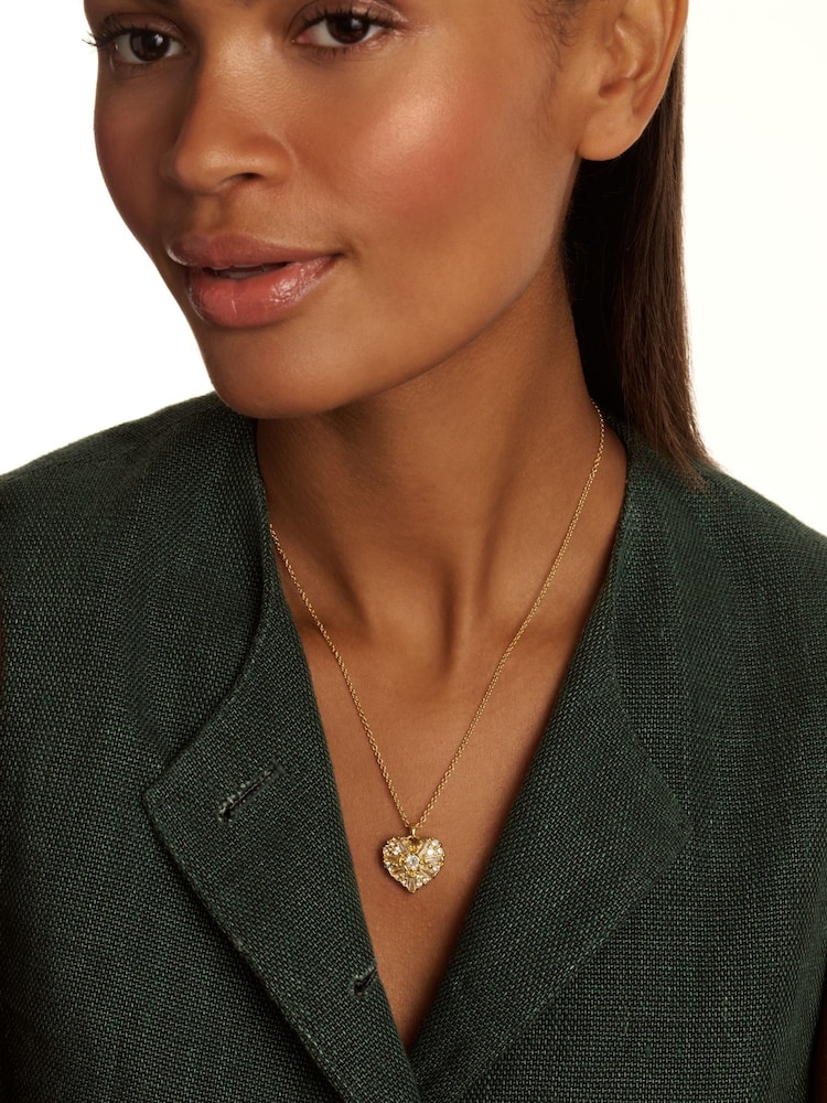 Ted Baker Gold Tone Cherish: Crystal Cluster Heart Locket Pendant Necklace - Image 4 of 4