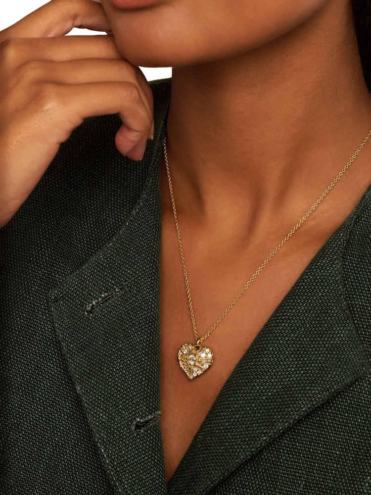 Ted Baker Gold Tone Cherish: Crystal Cluster Heart Locket Pendant Necklace - Image 4 of 4