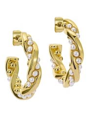 Ted Baker Gold Tone Tiyaa: Twisted Pearl Hoop Earrings - Image 1 of 5