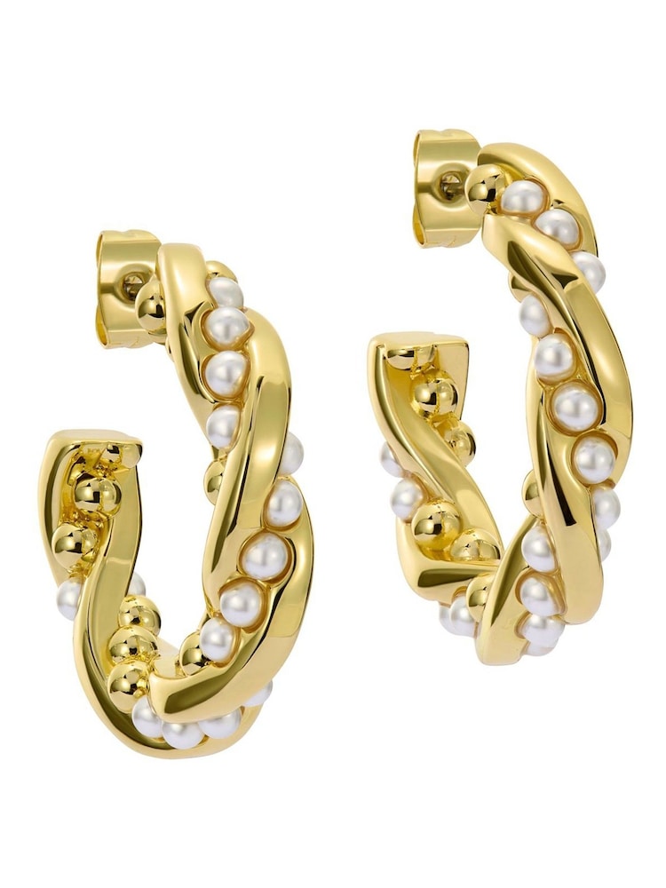 Ted Baker Gold Tone Tiyaa: Twisted Pearl Hoop Earrings - Image 1 of 5