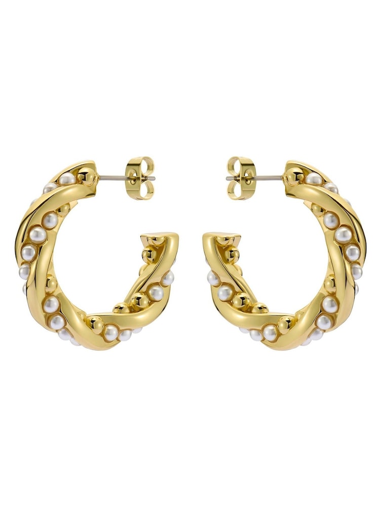 Ted Baker Gold Tone Tiyaa: Twisted Pearl Hoop Earrings - Image 2 of 5