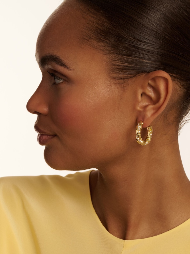 Ted Baker Gold Tone Tiyaa: Twisted Pearl Hoop Earrings - Image 5 of 5