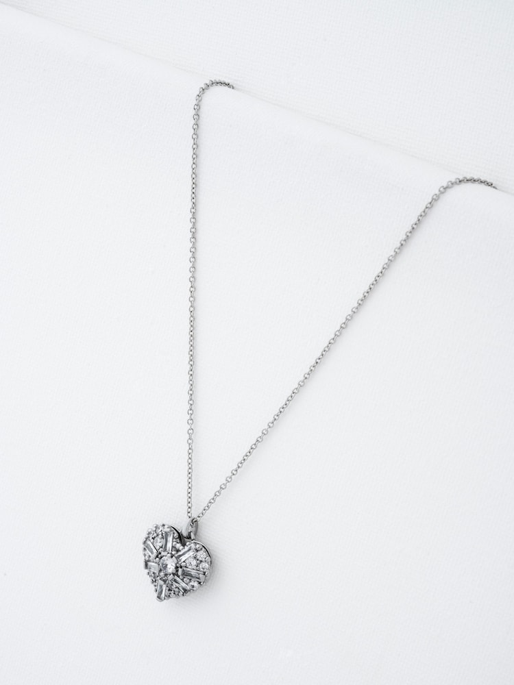 Ted Baker Silver Tone Cherish: Crystal Cluster Heart Locket Pendant Necklace - Image 6 of 6