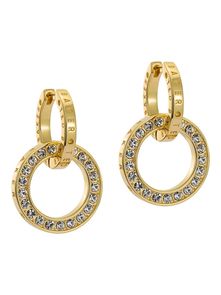 Ted Baker Gold Tone Lina: Double Link Crystal Drop Earrings - Image 1 of 4